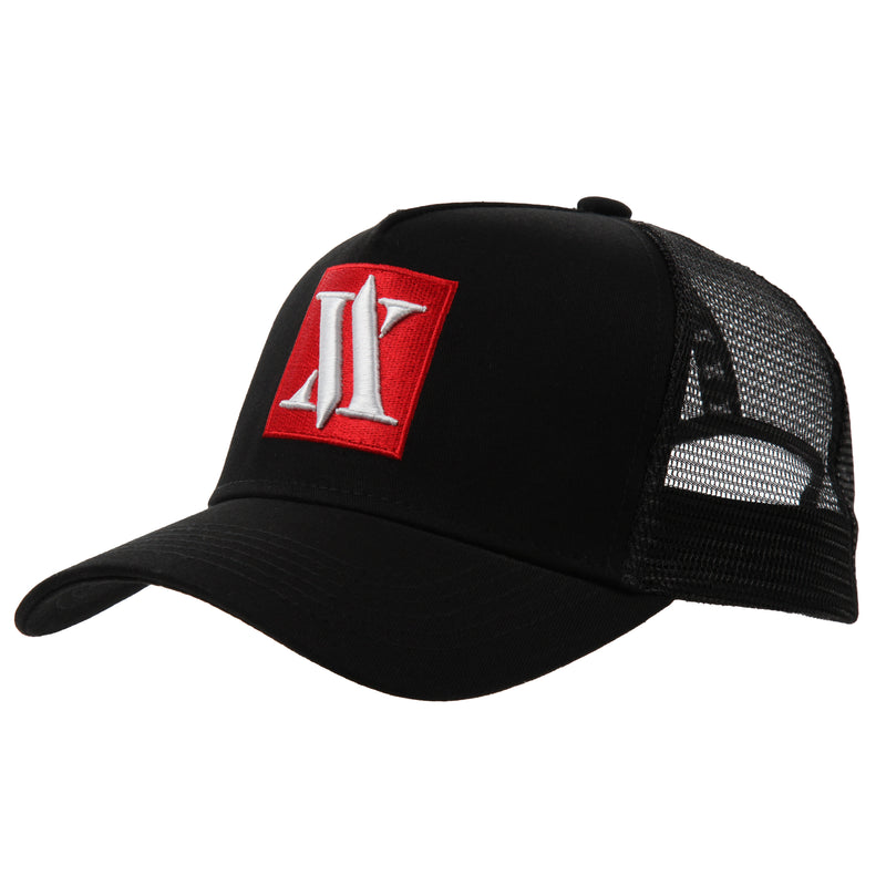 BLACK NYLON CAP RED BLOCK WHITE LOGO